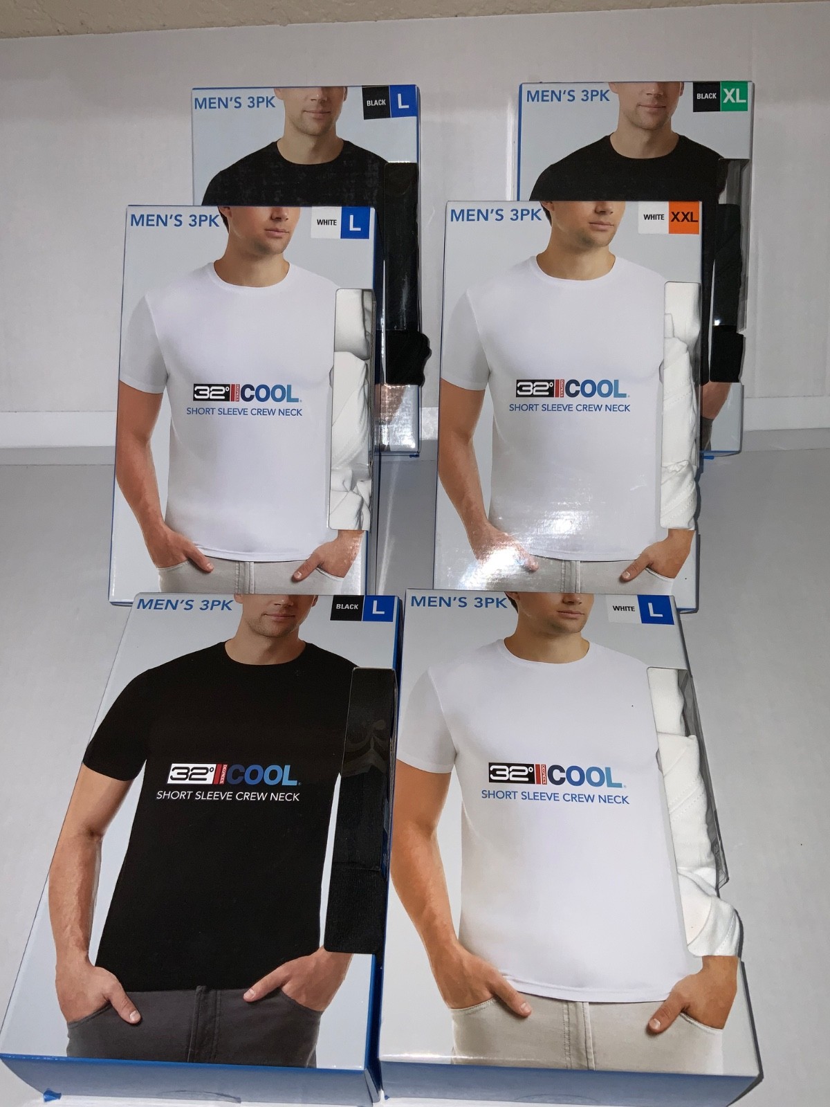 3 pk 32* COOL CREW NECK Short sleeve Black / White under shirt Q-Dry Anti Odor +