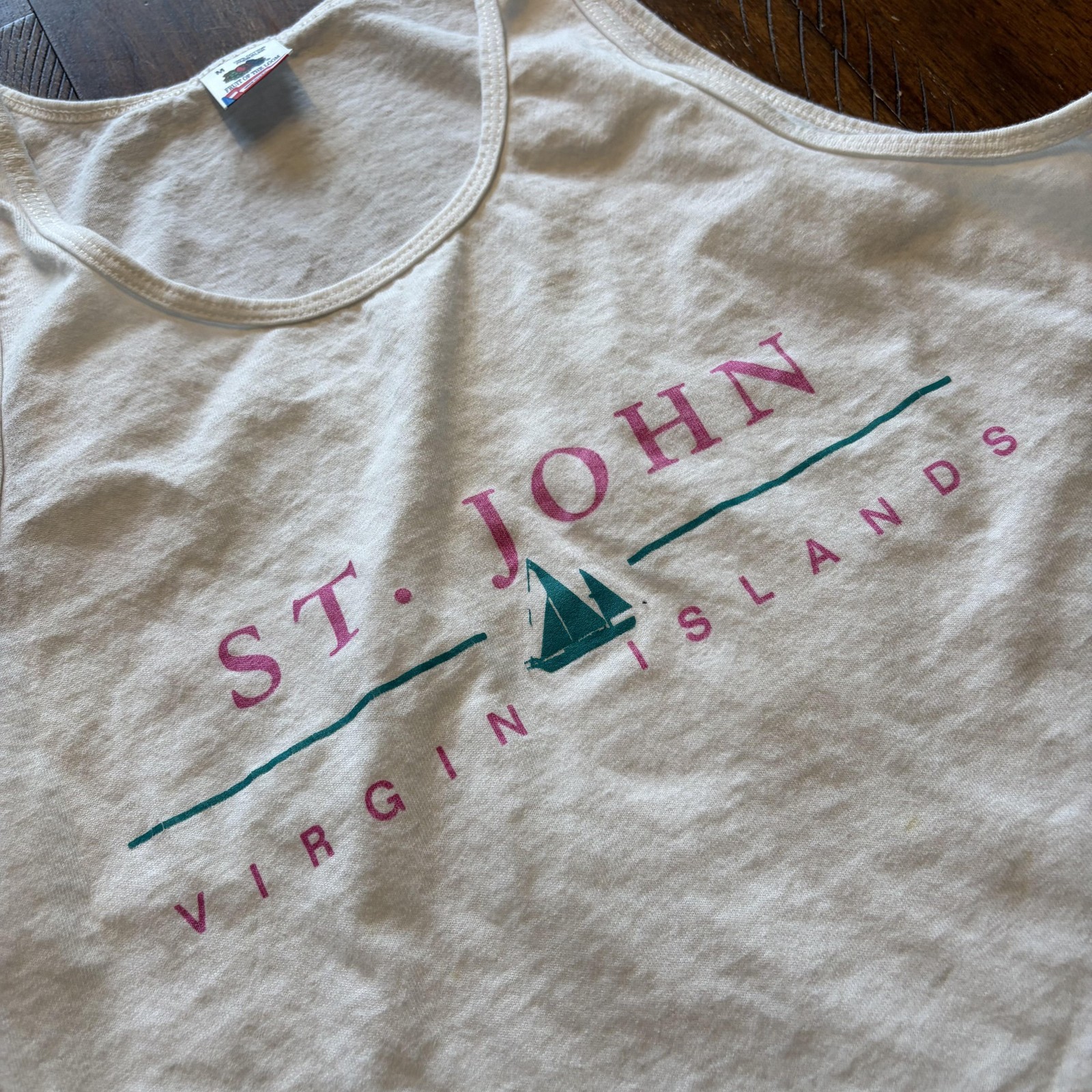 St John Virgin Islands Shirt Mens Medium White Tank Top Fruit Of The Loom Tee