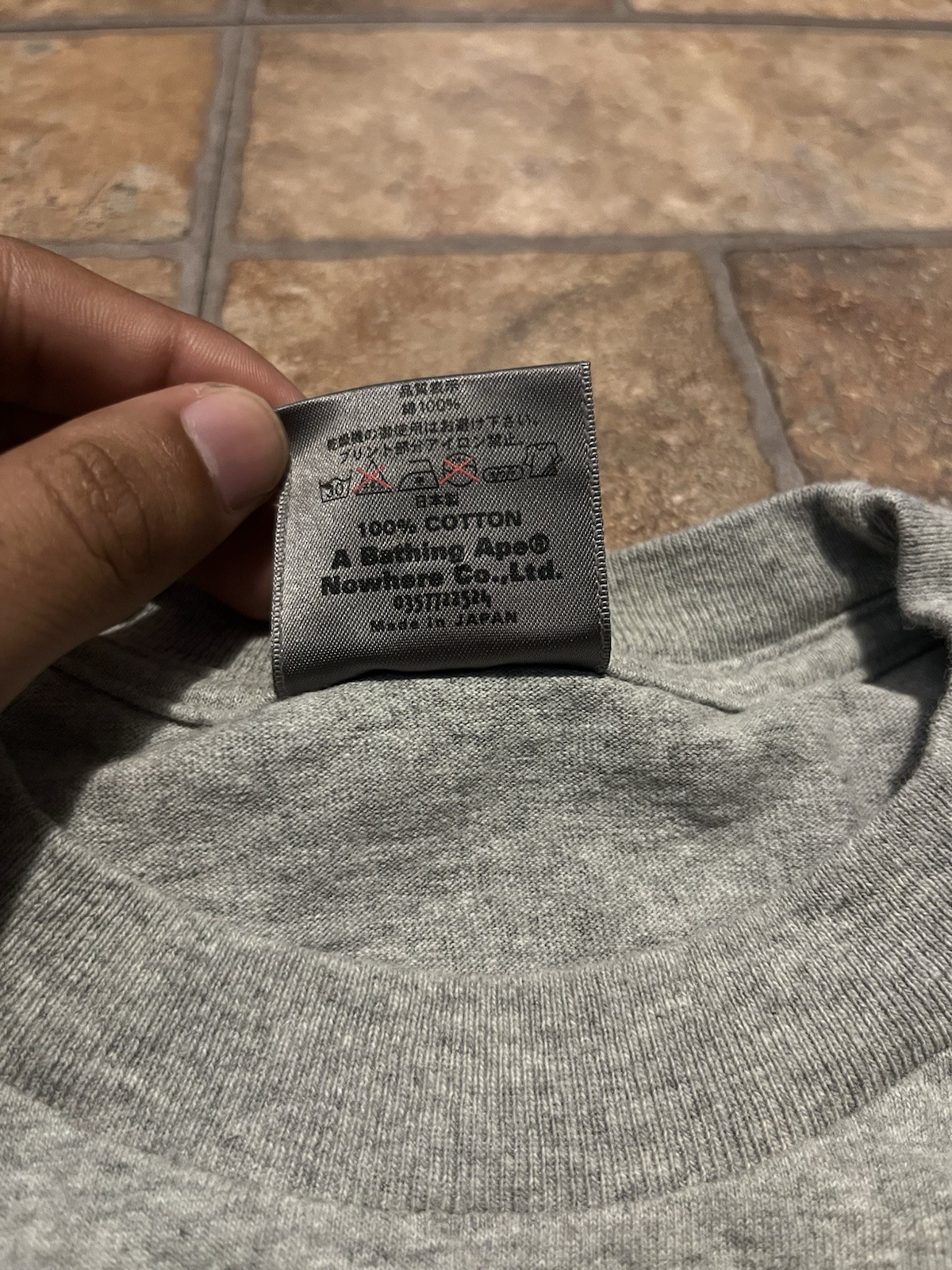 A Bathing Ape BAPE Gray Ape Head Logo Graphic Cotton Knit Tee Crew Neck L