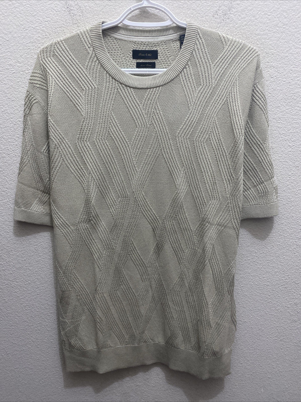 Porter & Ash Men’s Large Gray Beige Modal Blend Textured Knit T-Shirt NWT