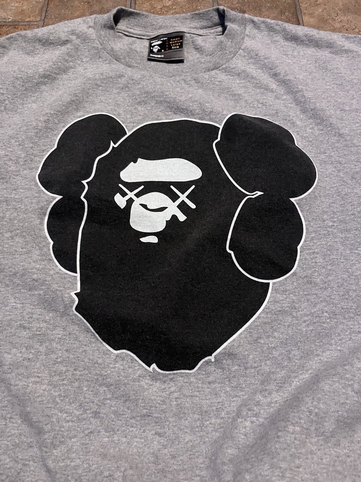 A Bathing Ape BAPE Gray Ape Head Logo Graphic Cotton Knit Tee Crew Neck L
