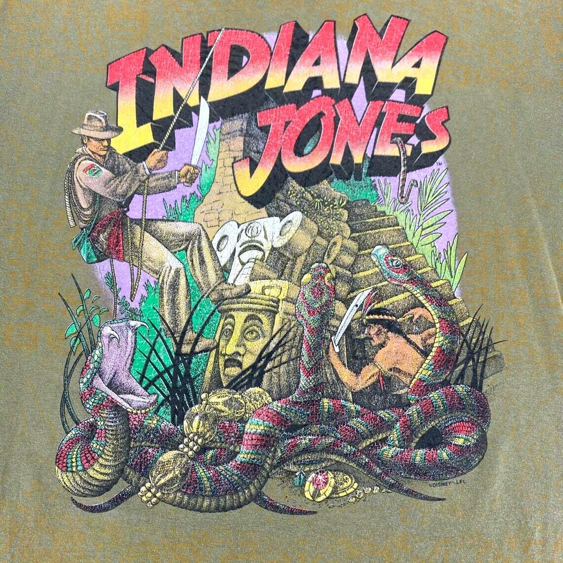Vintage Indiana Jones All Over Print Disney Character Fashions T-shirt 1990s