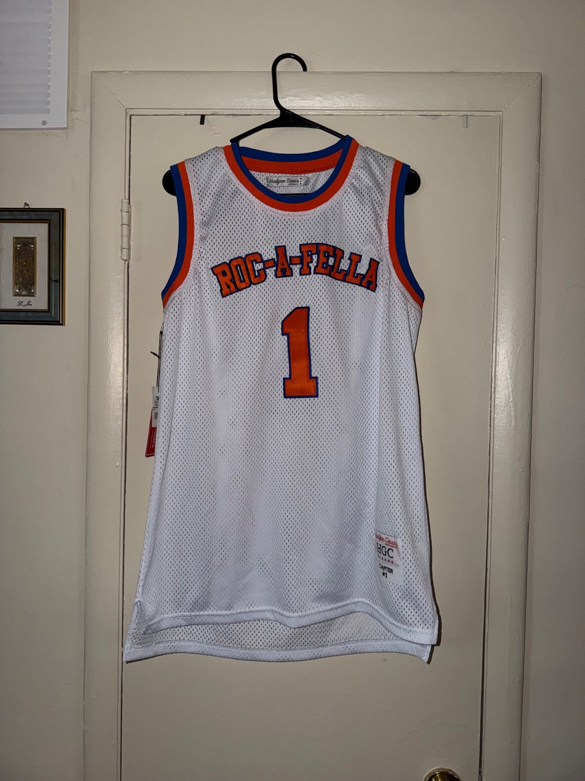 Jay-Z Roc-A-Fella S. Carter #1 White Orange Blue Jersey Knicks Colors NWT