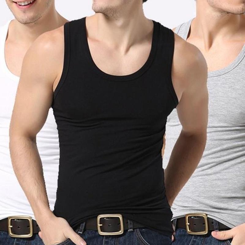 Men Tank Top 100% Cotton Ribbed Black A-Shirt Wife Beater Undershirts Size:S-4XL