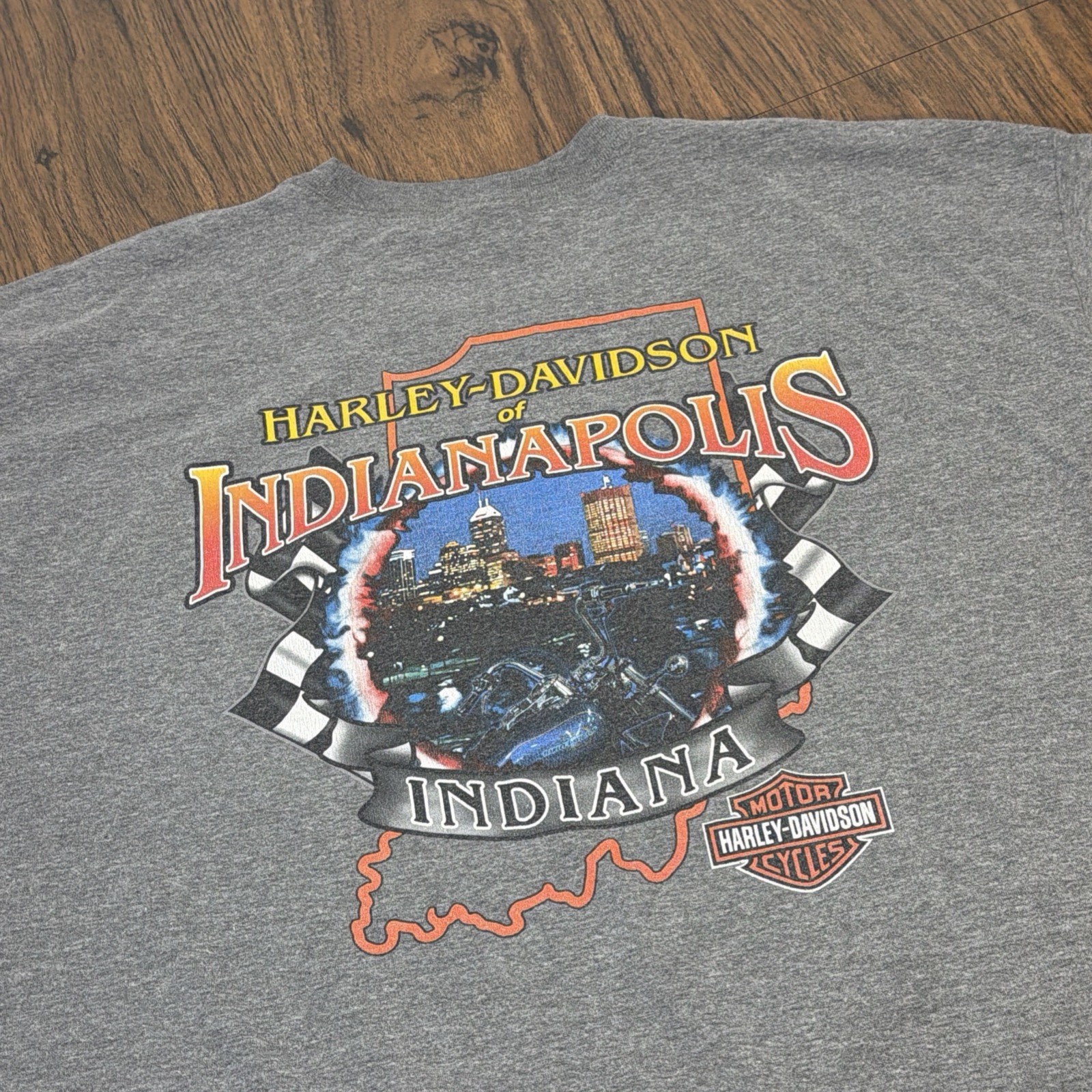 Harley Davidson Mens 2XL Gray T-Shirt Indianapolis Indiana RK Stratman Vintage