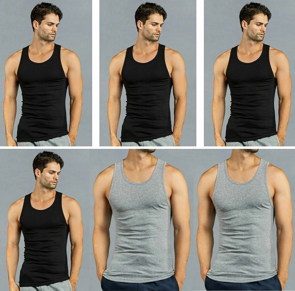 3-12 Men’s 100% Cotton Tank Top A-Shirt Wife-Beater Undershirt Black Gray S-3XL