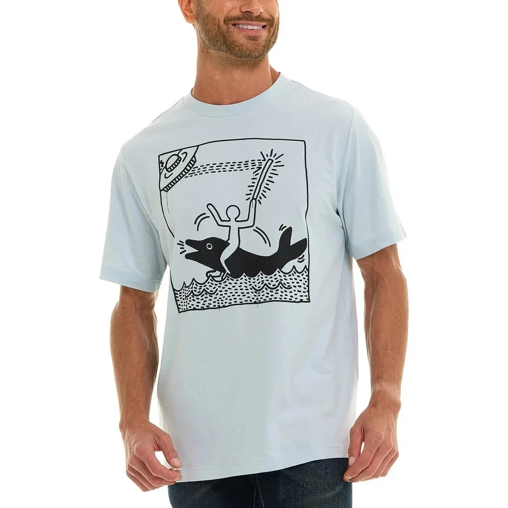 Keith Haring Men’s Graphic T-Shirt NWT 100% Cotton Blue Black Beige L XL