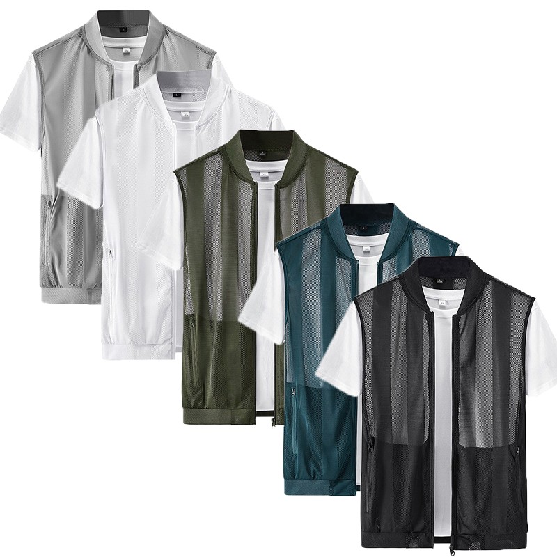 Mens Cardigan Wear Vests Outing Tank Top Racing Mesh Athletic Sleeveless Daily