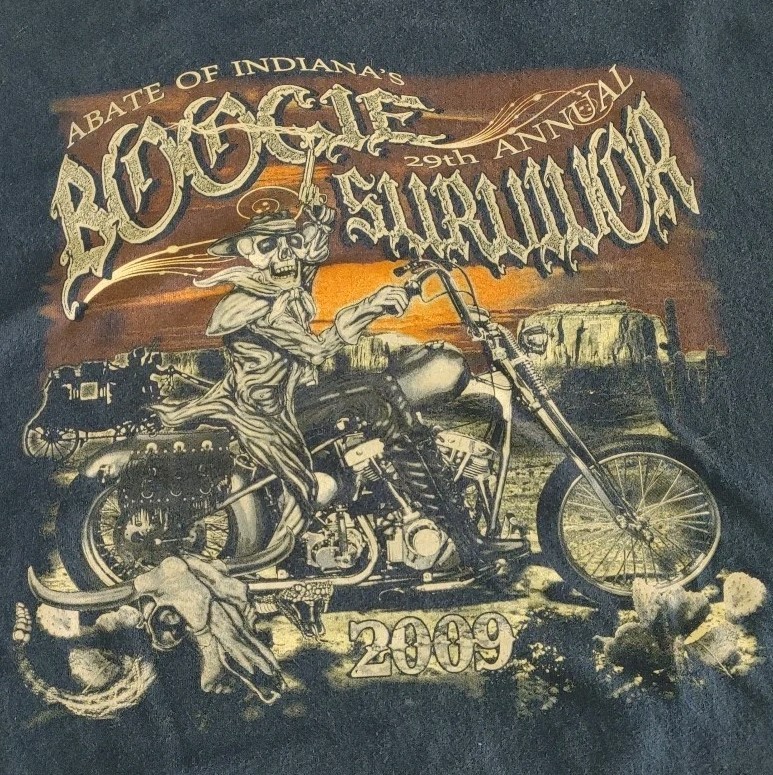2009 Biker Fest TShirt Abate of Indiana Boogie Survivor Graphic Shirt Size XL