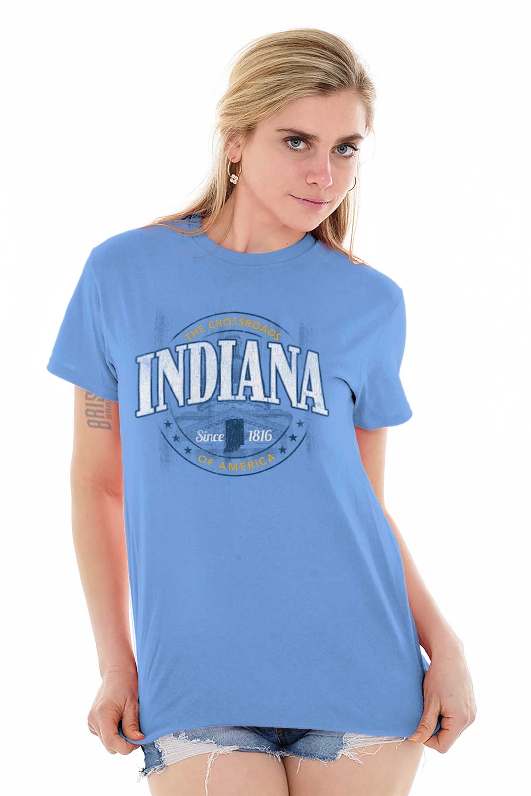 Indiana Hoosier State Crossroads Of America Adult Short Sleeve Crewneck Tee