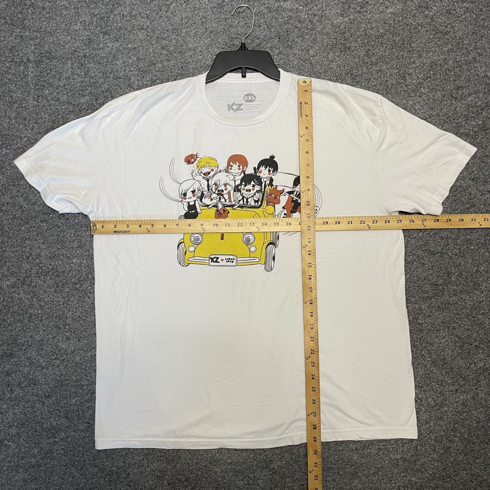 KZ Urban Shop Chainsaw Man Chibi Graphic White T-Shirt 2XL Machine Washable Anim