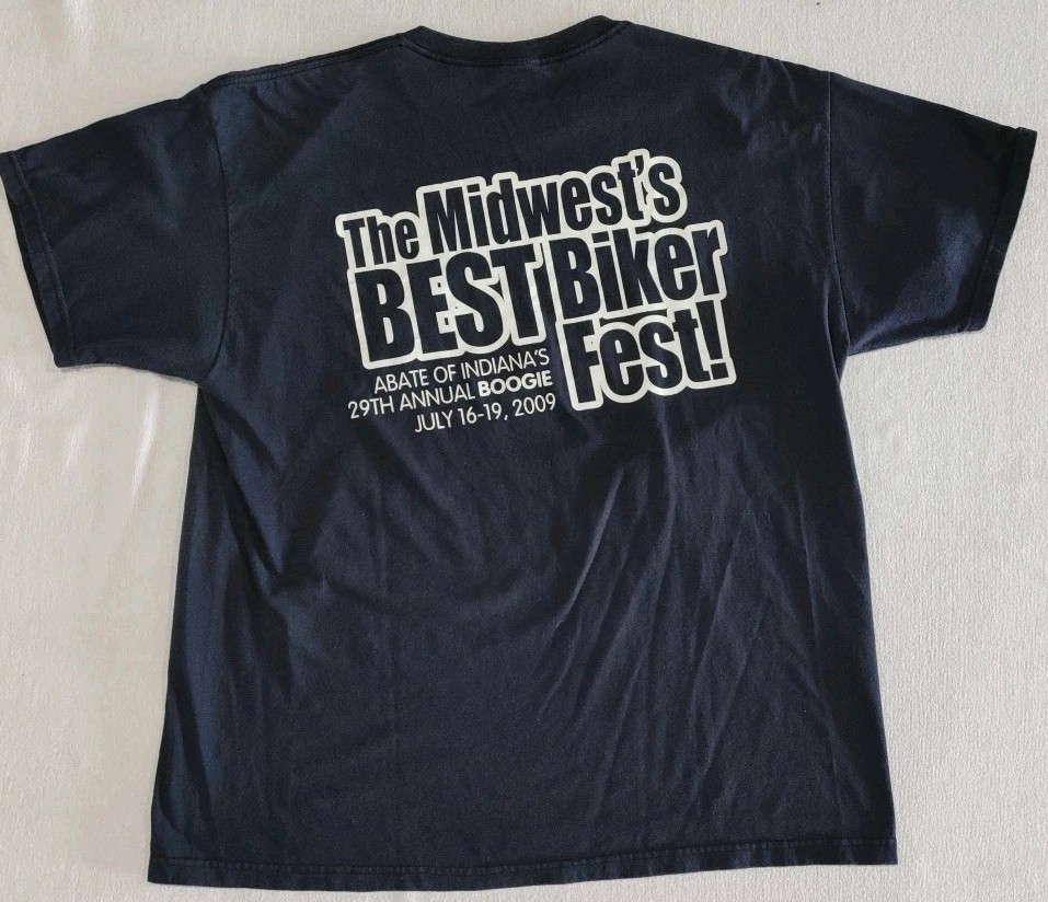 2009 Biker Fest TShirt Abate of Indiana Boogie Survivor Graphic Shirt Size XL