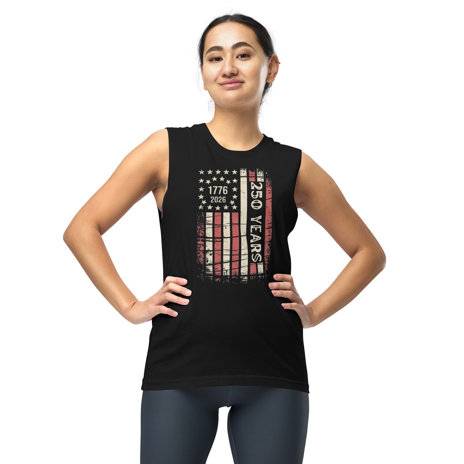 America’s 250th Birthday Distressed Flag Design Unisex Muscle Shirt