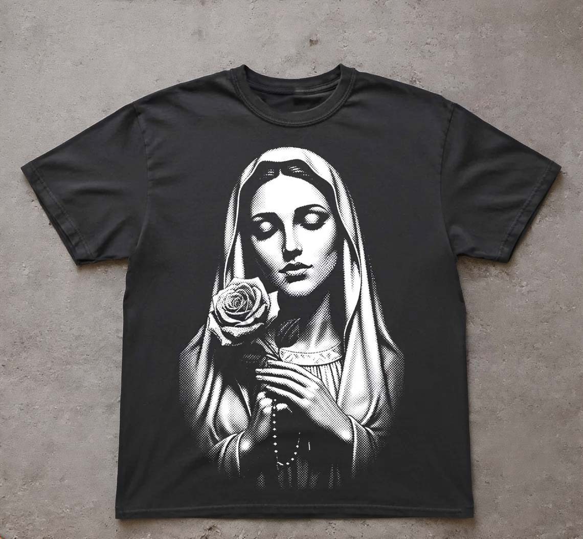 St. Mary Rose Rosary Religious Valentine T-shirt Blessed Mother Mary Tee