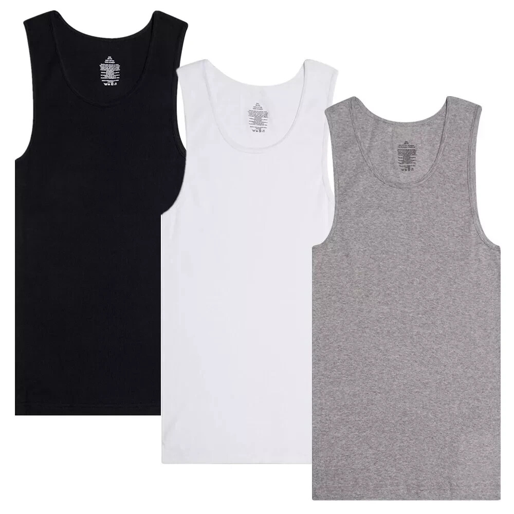 Lote de Camisetas sin Mangas Acanaladas 100% Algodón para Hombres Paquete de 3