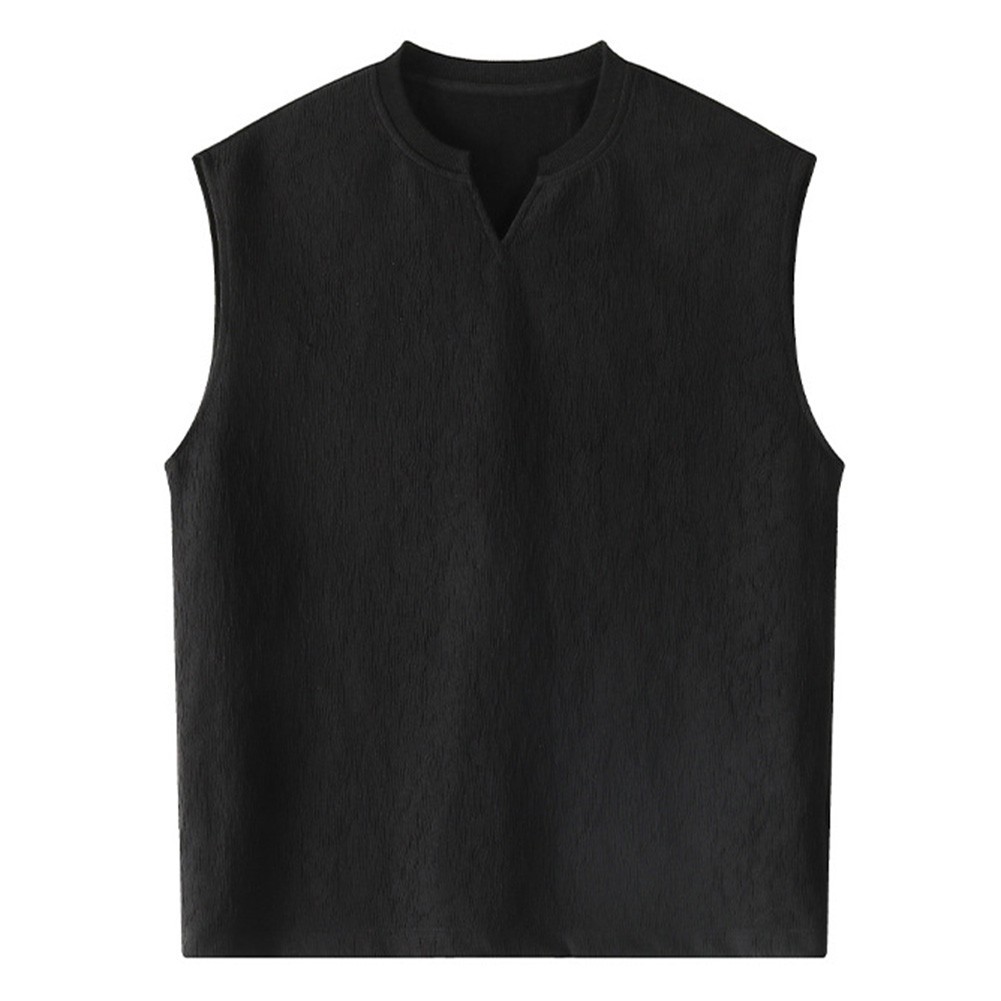 Men V Neck Sleeveless Tank Top Textured Casual Vest Loose Fit for Daily Wear
