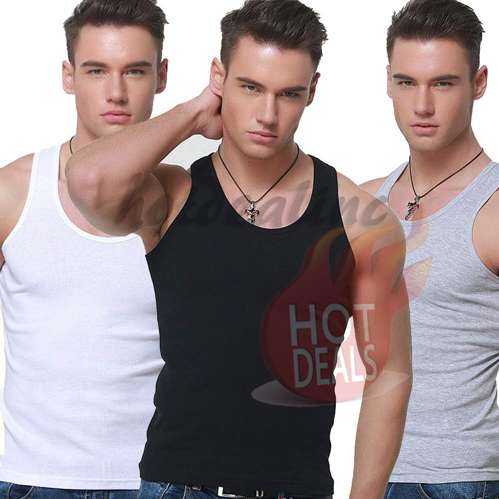 6 Pack Men’s White 100% Cotton Tank Top A-Shirt Ribbed Undershirt Size:S-2XL