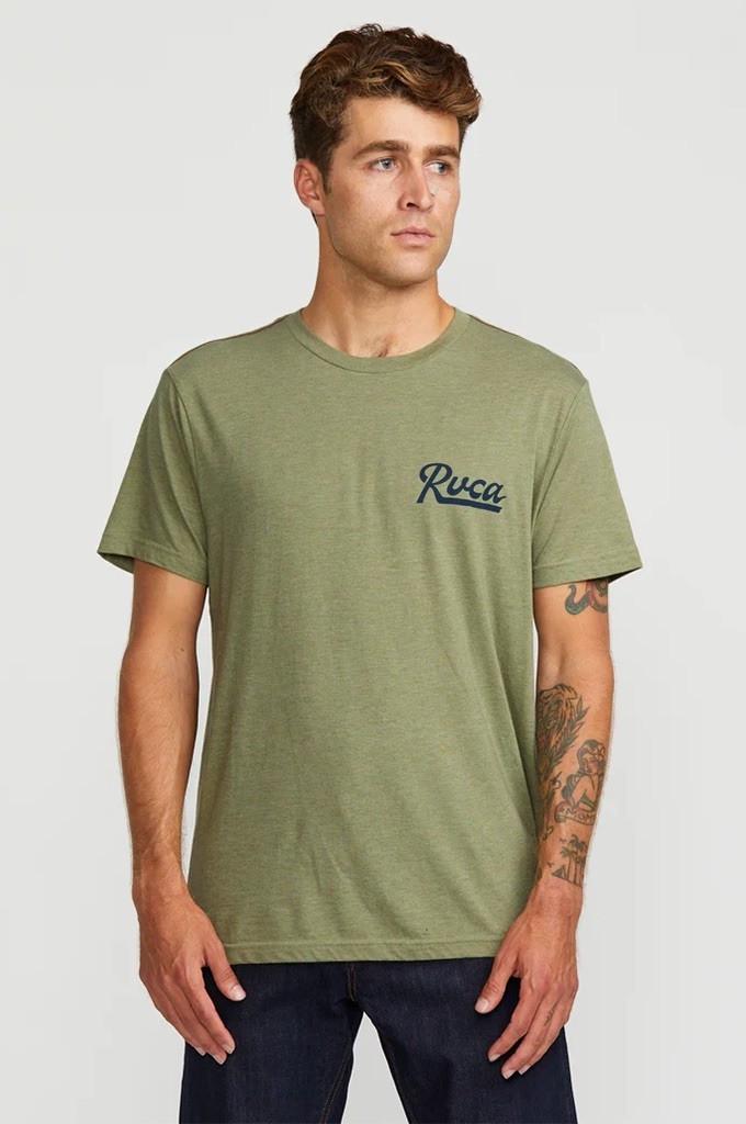 RVCA Men’s Script Sealed T-Shirt Short Sleeves Slim Fit In Ranger Green Size L