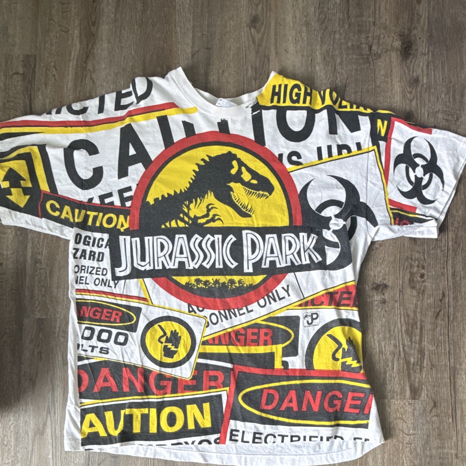 Vintage 1993 Jurassic Park AOP T-Shirt XL Hanes USA Single Stitch Movie Tee