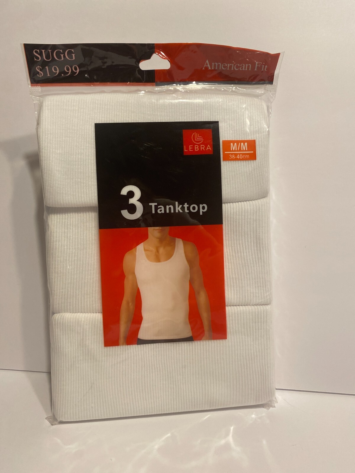 Men Tank Top 100% Cotton Ribbed 3 PACK – Medium 38-40cm