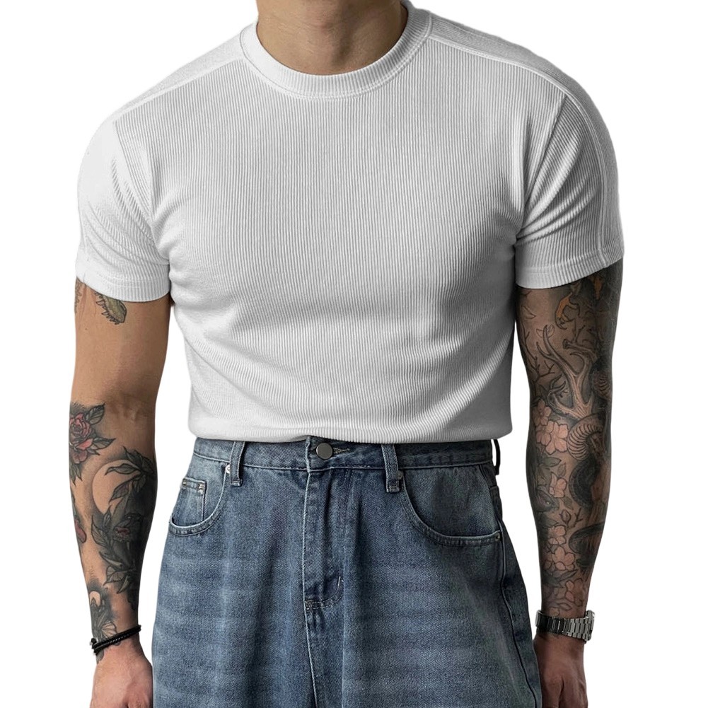 Men’s Athletic Ribbed T-Shirt Short Sleeve Small High Collar Training Wear