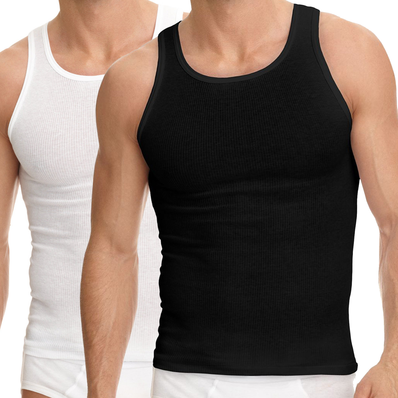 3-6 Packs Mens 100% Cotton Tank Top Wife Beater A-Shirt Undershirt Ribbed Black