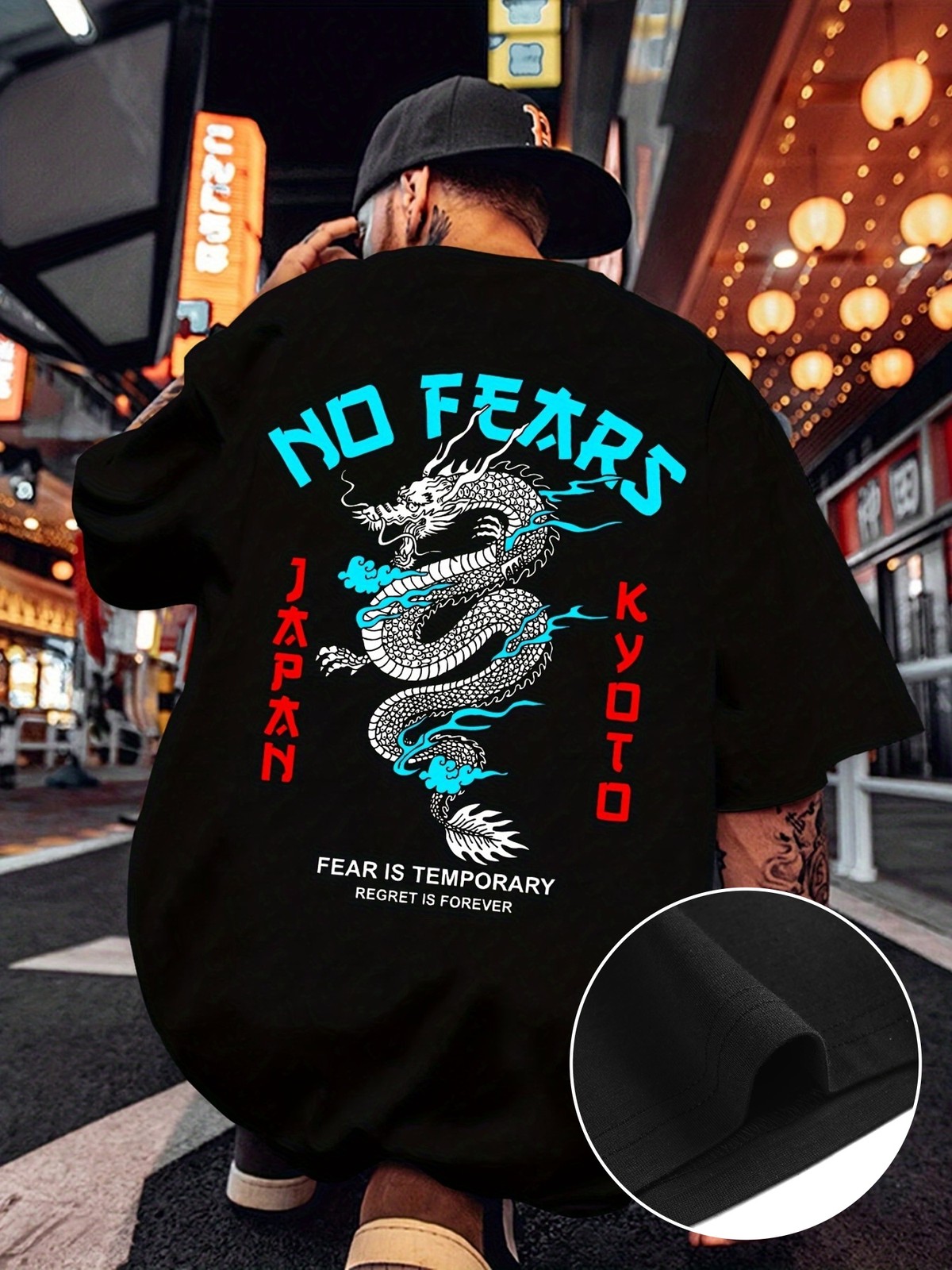 Japanese Dragon No Fears Graphic Tee – Kyoto Streetwear Back-Print Shirt