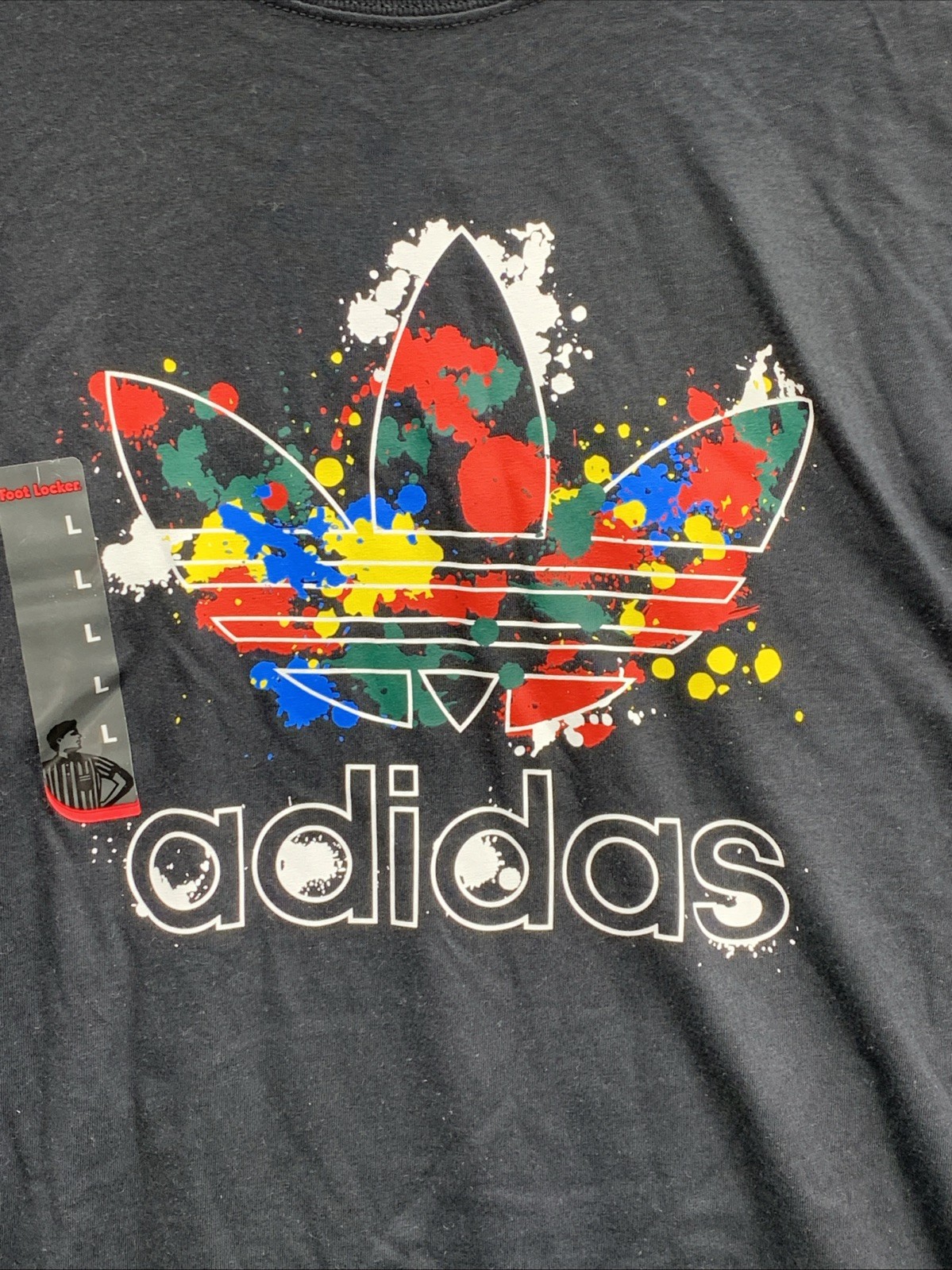 Adidas Graphic Logo Tee T-Shirt Men’s Large Black Trefold Splatte Dead Stock New