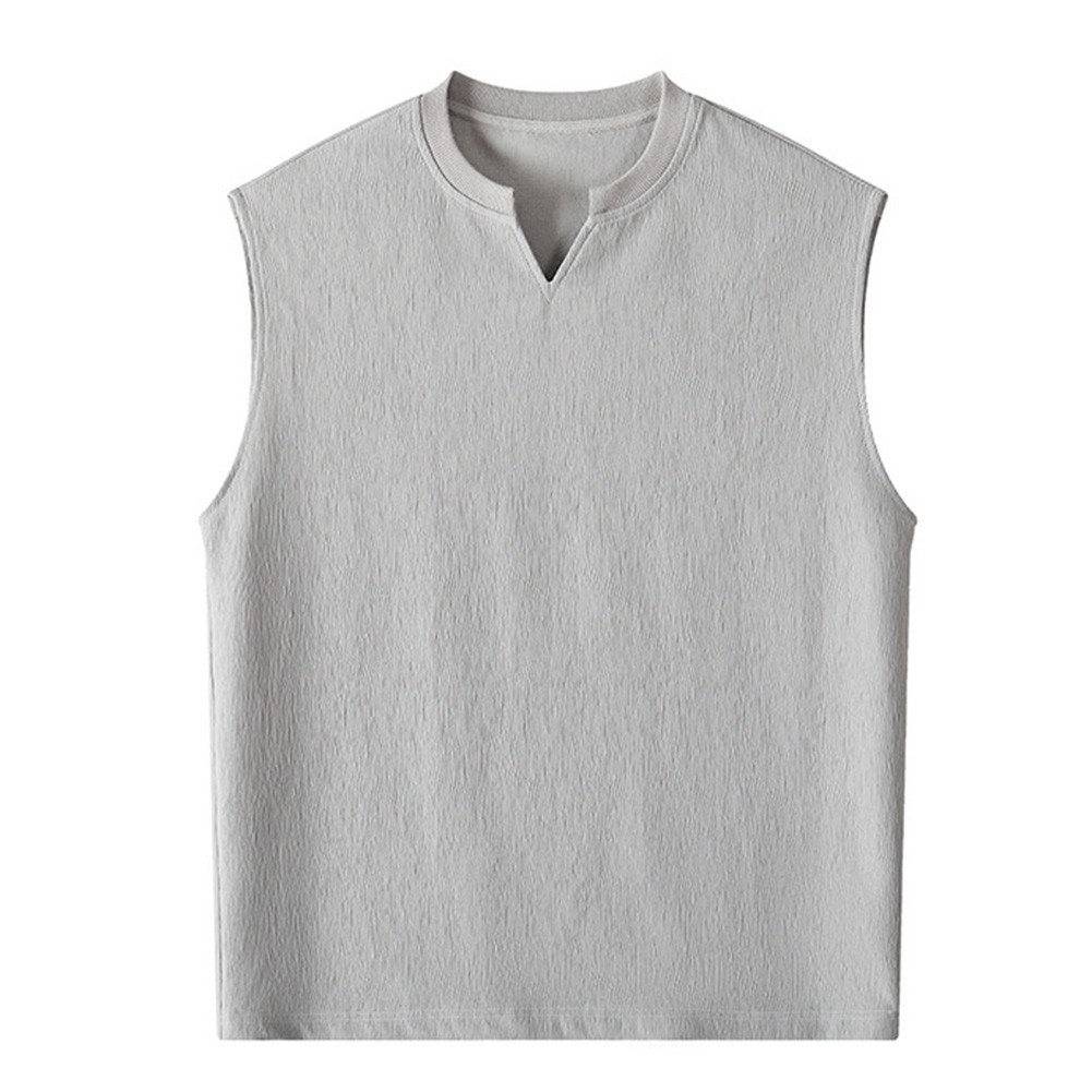 Men V Neck Sleeveless Tank Top Textured Casual Vest Loose Fit for Daily Wear
