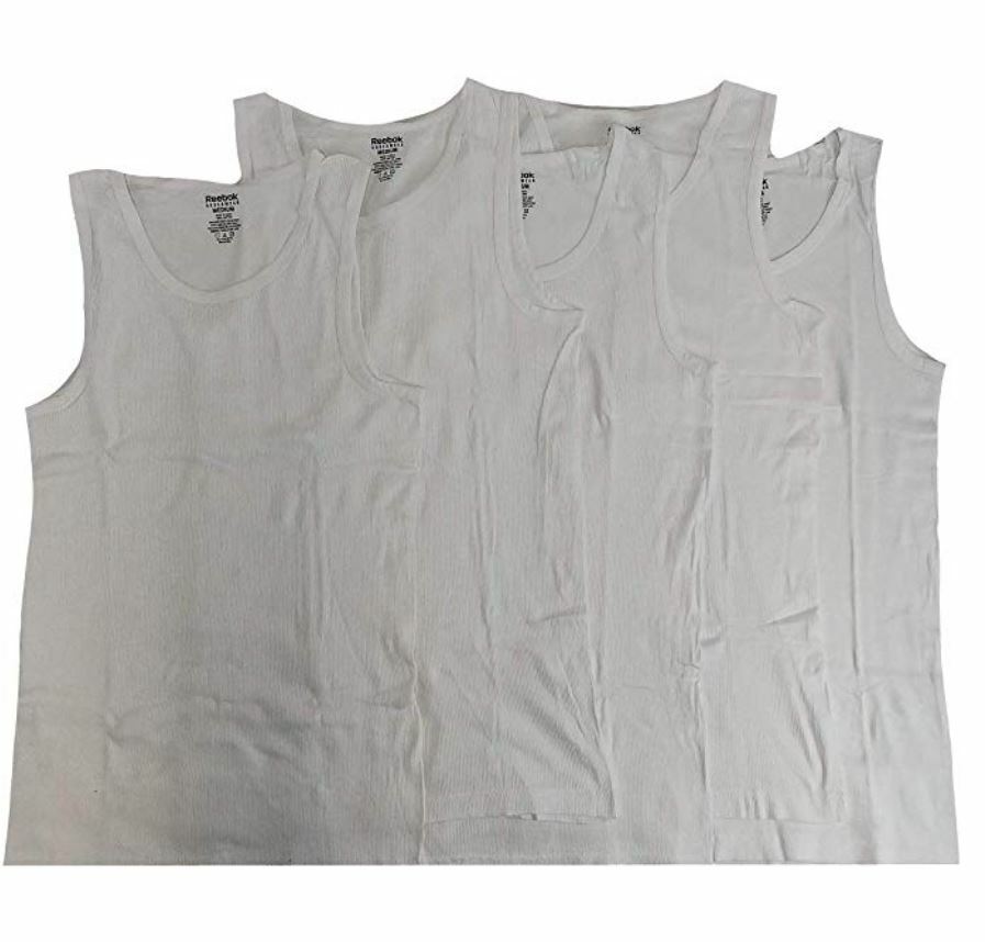 NEW*Reebok Men’s 5 Pack Cotton Classic Ribbed Tanks Undershirts, White, Medium