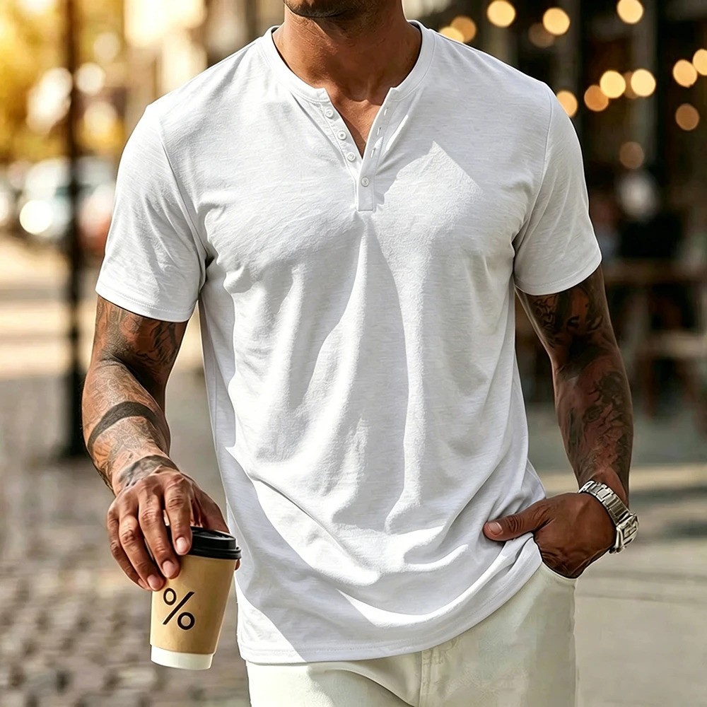 Men’s Summer Solid Color Slim Fit Cotton T-shirt Short Sleeve Casual Streetwear