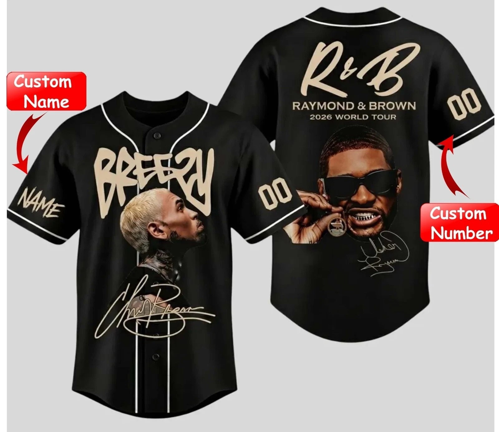 Custom Chris Brown 2026 Baseball Jersey, The R&B Tour Jersey Shirt