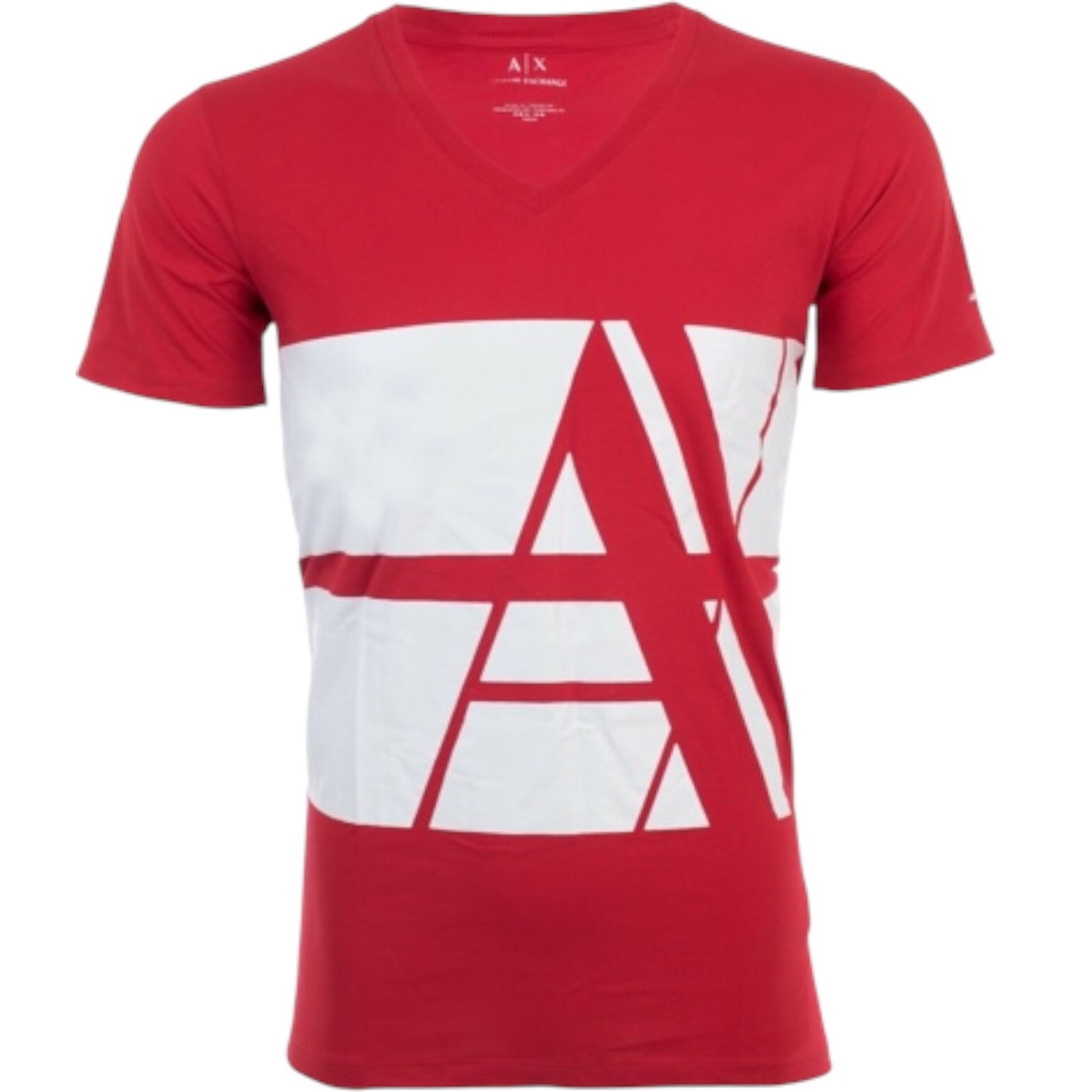 ARMANI EXCHANGE Red BOLD STRIPED Short Sleeve Slim Fit Designer V-NECK T-shirt