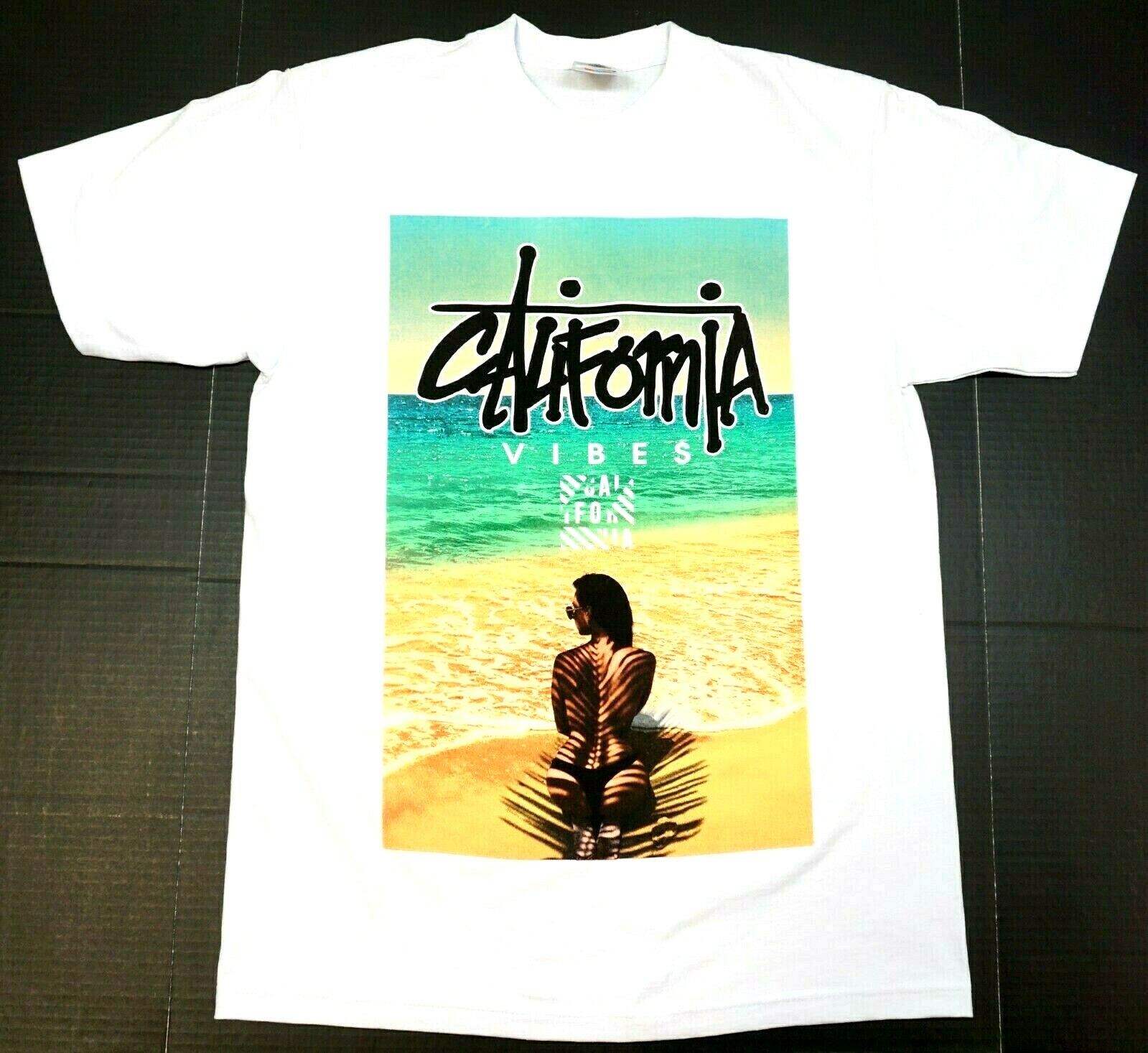 CALIFORNIA VIBES T-shirt Cali Urban Streetwear Adult Men’s Tee White New