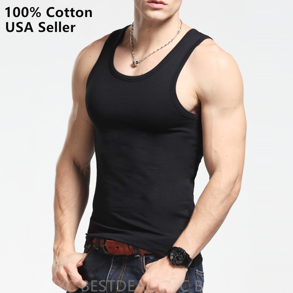 3 Packs Mens 100% Cotton Tank Top A-Shirt Wife Beater Undershirt Ribbed Black