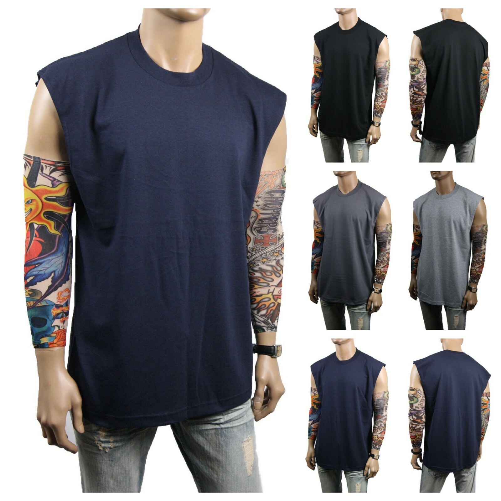 Mens HEAVY WEIGHT Crew neck Sleeveless Shirt Muscle Tank Fitness Gym Big & Tall