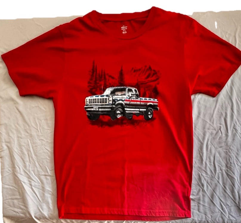 Men’s Short Sleeve T-Shirt Red W/ Patriotic Truck Graphic Size Medium