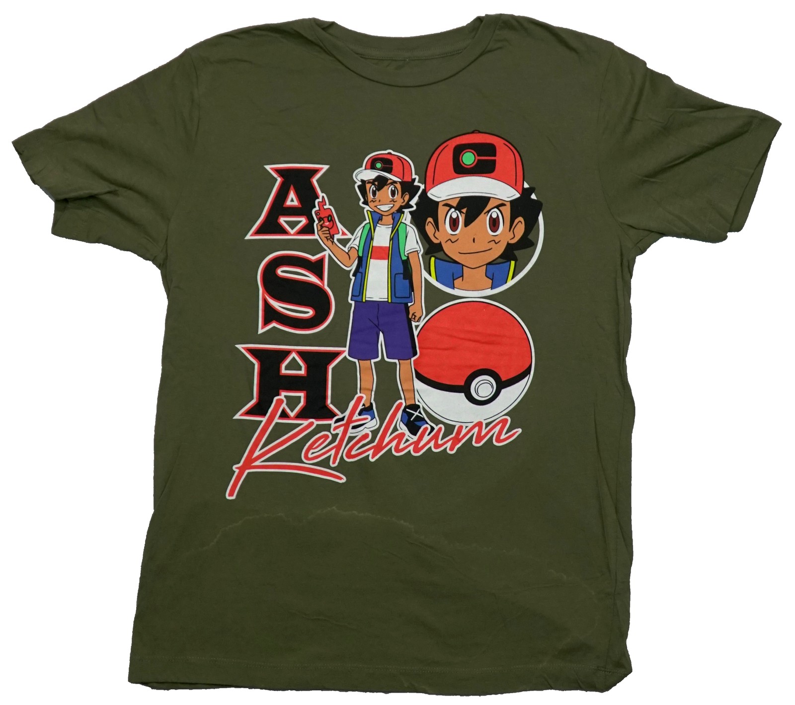 Pokemon New Adult T-Shirt – Ash Ketchum Pictured with Pokeball