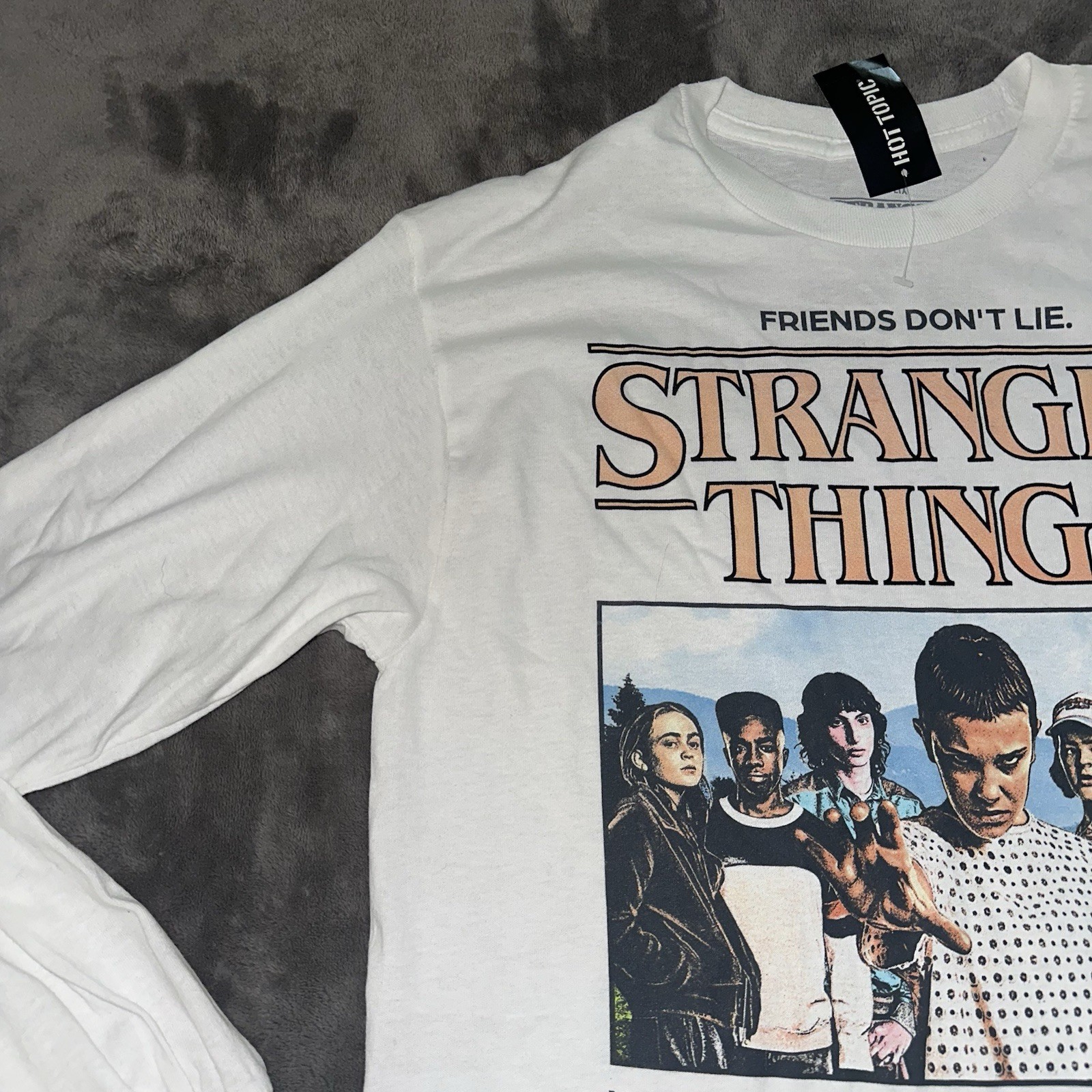 NWT Stranger Things Shirt Mens Sz M White Long Sleeve Hot Topic Hawkins Indiana