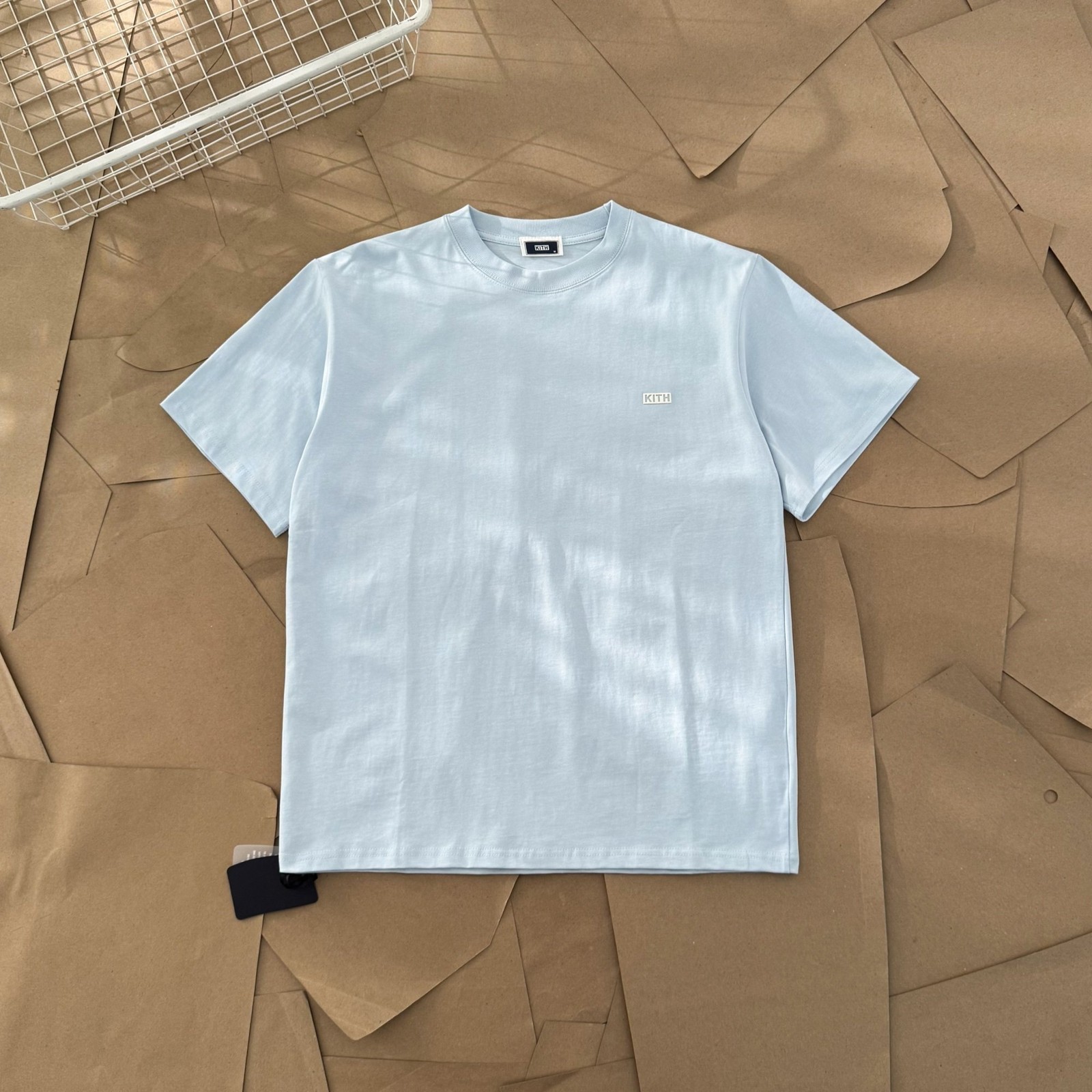 Kith Simple Flocked Small Box Logo Loose Neck Solid Color Short Sleeve Couple