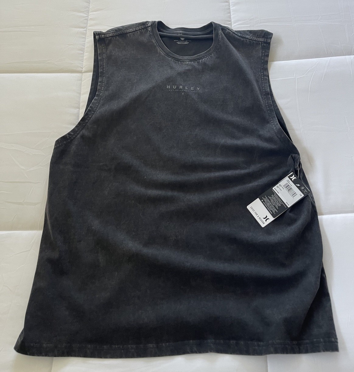 Hurley Men’s Large Black Washed Sleeveless Tank Top Logo Graphic Cotton NWT