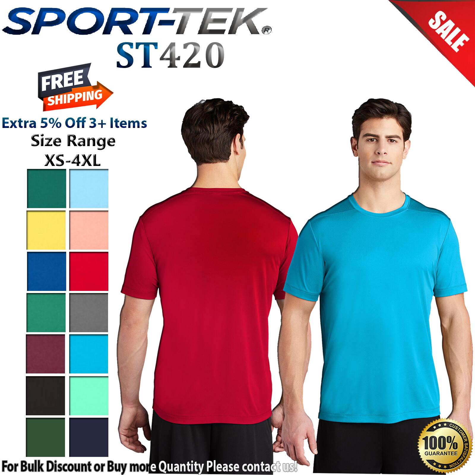 Sport-Tek Mens Short Sleeve Posi UV Protection Crew Neck Stylish T-Shirt ST420