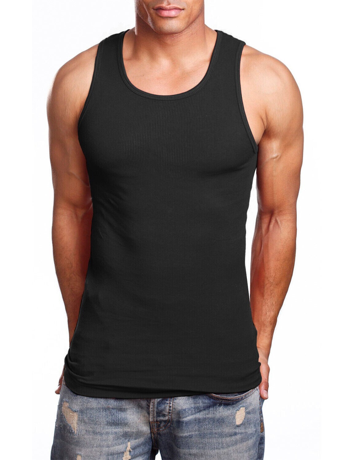 3 pr Black Mens A Shirt Wife Beater Tank To Undershirt Egyptian Cotton SMALL-2X