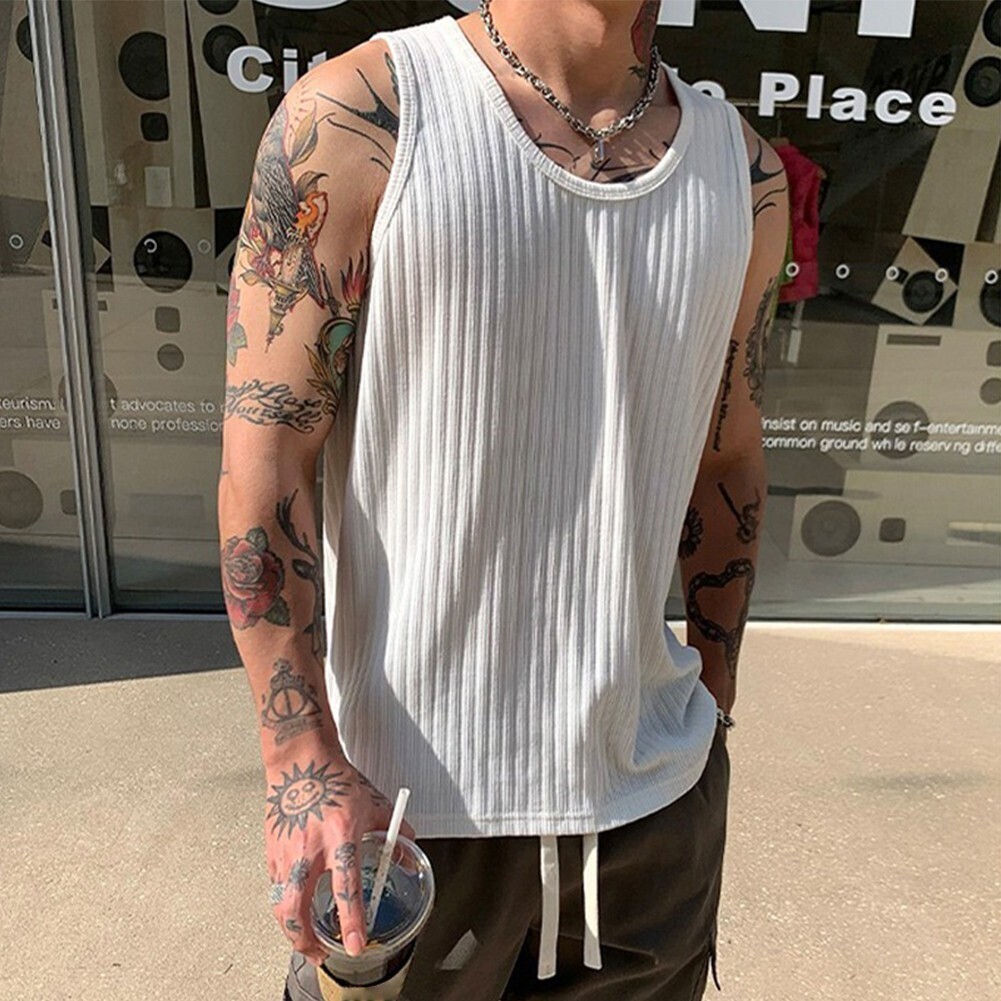 Ribbed Sleeveless Tank Top for Men, Comfortable Activewear Vest for Daily Wear