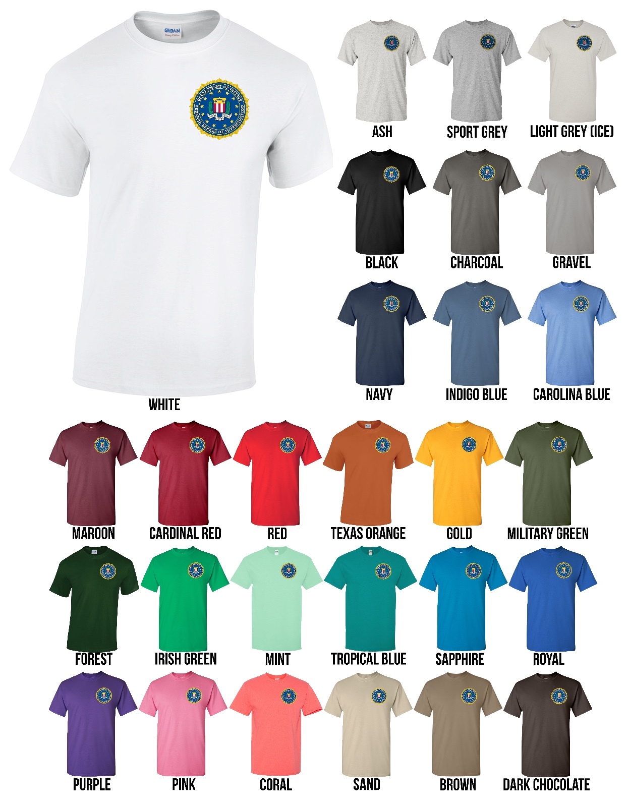 FBI Federal Bureau of Investigation Seal T-Shirt United States Tee – NEW