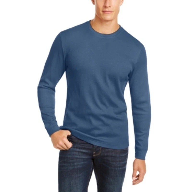 NEW DKNY Men’s L Long Sleeve Crew Neck Shirt Blue Wicking Machine Washable