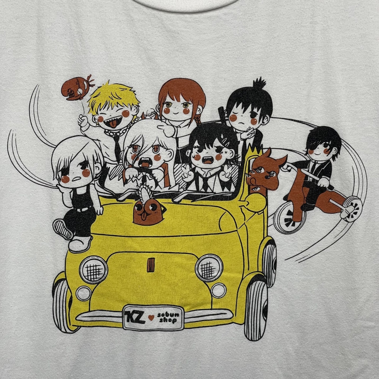 KZ Urban Shop Chainsaw Man Chibi Graphic White T-Shirt 2XL Machine Washable Anim
