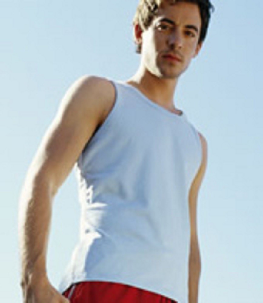 Jerzees Plain WHITE Cotton Sports Muscle Back Vest Tank Top with GREY/BLUE trim