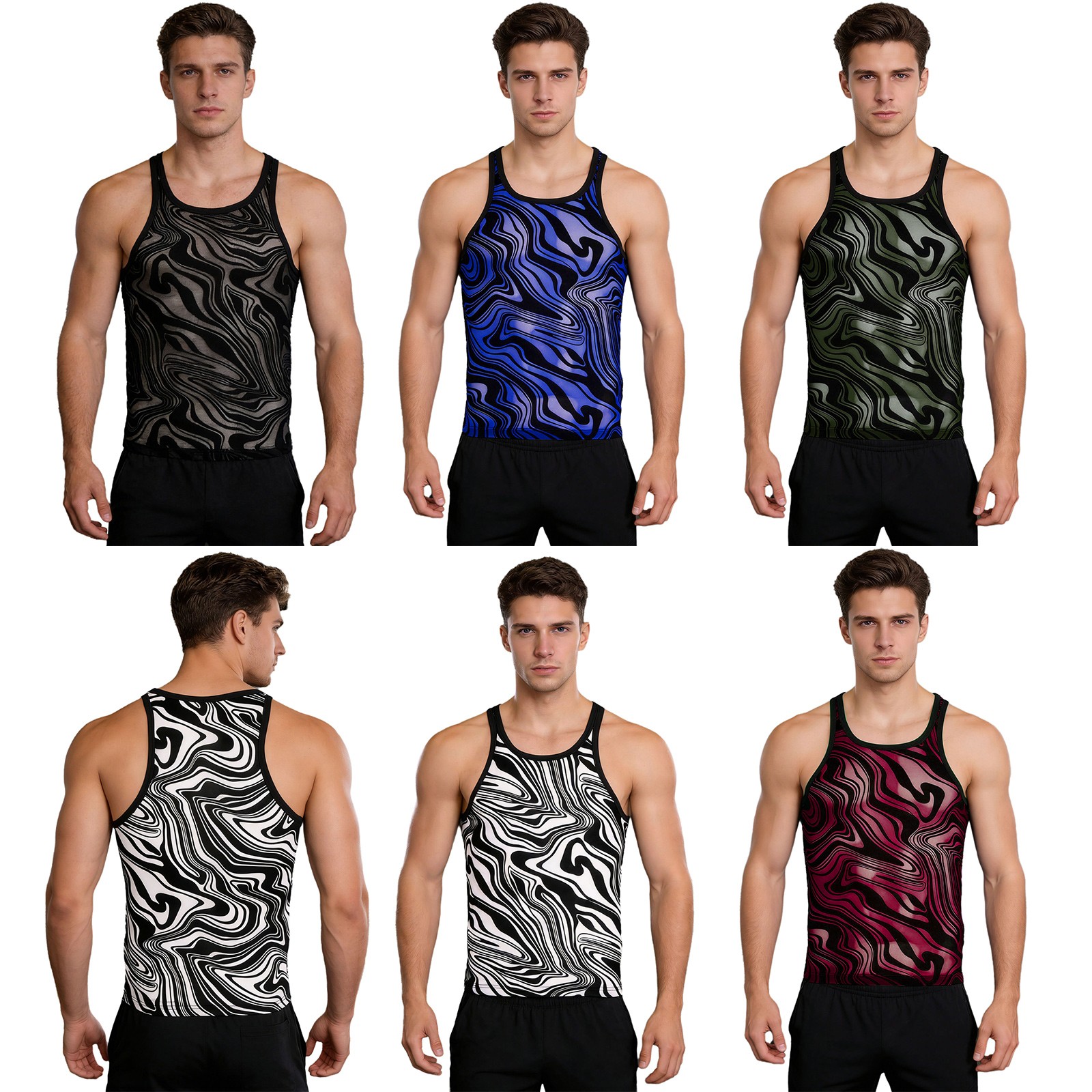 Mens Tank Tops Daily Wear Shirts Vacation T-Shirt Gym Undershirts Fitness Mesh