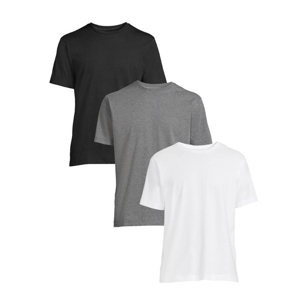 Men’s Crew-neck T-Shirt, White /Black 6 Pack “100% Cotton & Tagless”